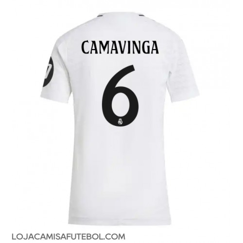 Camisa de Futebol Real Madrid Eduardo Camavinga #6 Equipamento Principal Mulheres 2024-25 Manga Curta